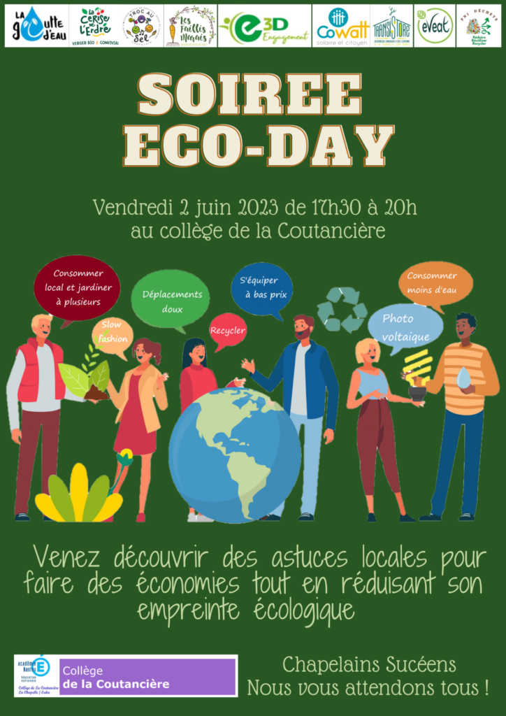 Soirée Eco-day - Venez découvrir des astuces locales pour faire des économiques tout en réduisant son empreinte écologique. Chapelains, Sucéens, nous vous attendons tous !
